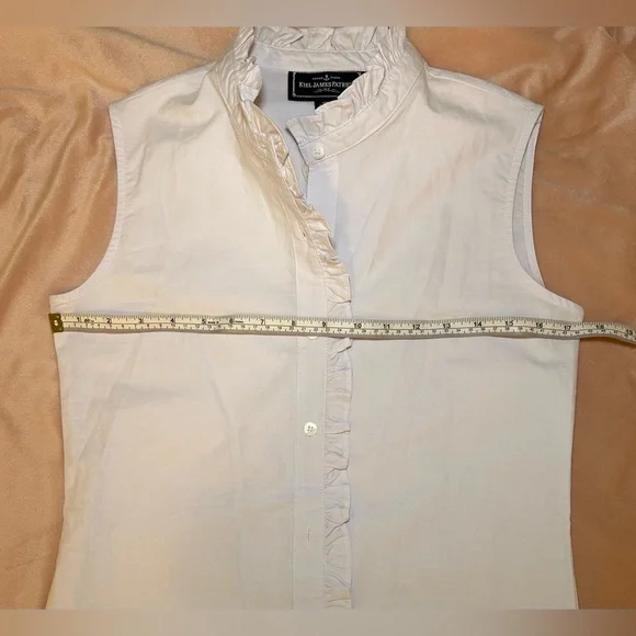 Kiel James Patrick Ruffle Oxford Cotton Sleeveless Shirt Size XS White - Picture 6 of 8